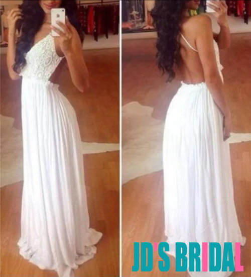زفاف - H1681 Sexy backless thin straps chiffon beach boho wedding dress
