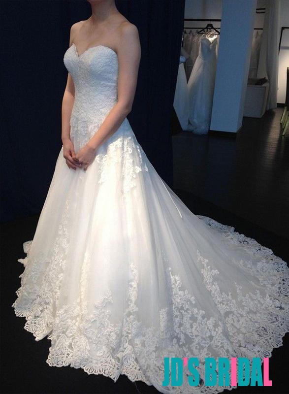Wedding - H1685 Elegant sweetheart neckline lace aline wedding dress