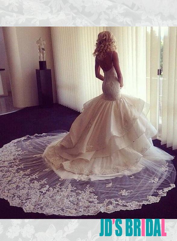 Свадьба - H1688 stunning spaghetti straps lace mermaid tiered wedding dress