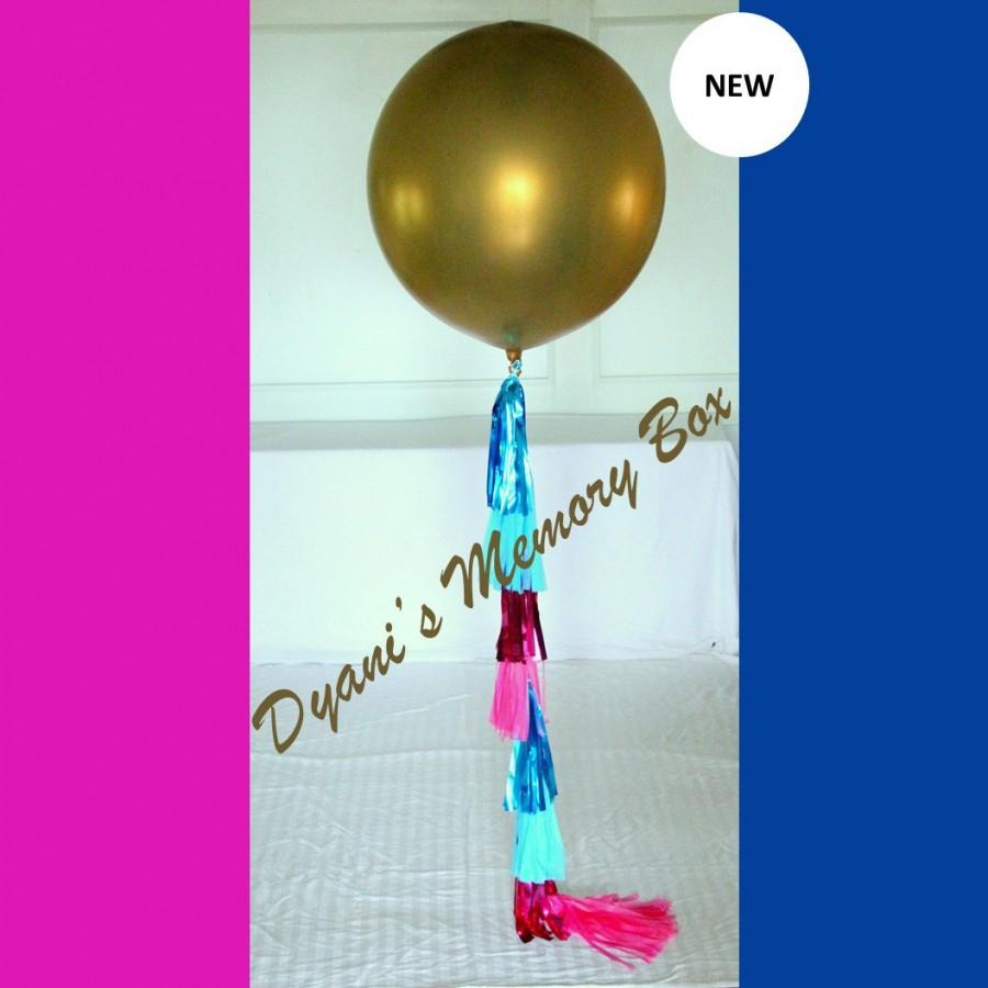 Gender Reveal Black Balloon Boy or Girl Blue Pink confetti Tail Tassel Baby