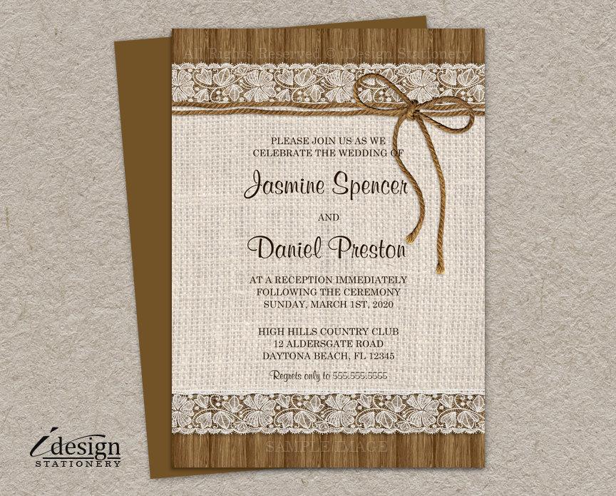 Rustic Wedding Reception Invitation, Burlap Wedding Reception Only Invitations, Printable Lace