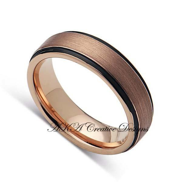 زفاف - Mens TungstenBand, 6mm,Two Tone Black with Rose Gold, Mens wedding band,Tungsten Band,Wedding Ring, Unisex , Anniversary Ring, Brush Finish