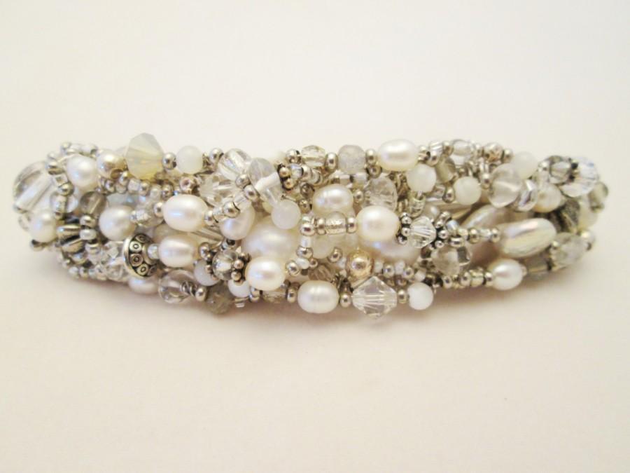 Wedding - Wire Wrapped Pearl and Swarovski Crystal French Barrette