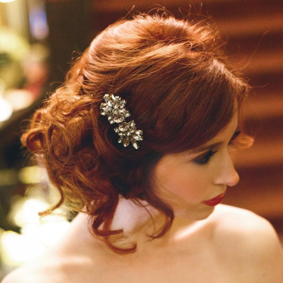 Hochzeit - Rhinestone Hair Clip, Art Deco Hair Clip, Art Deco, Bridal Hair Clip, Bridal Hair Barrette, Gold Hair Clip, Crystal Barrette CHARLESTON