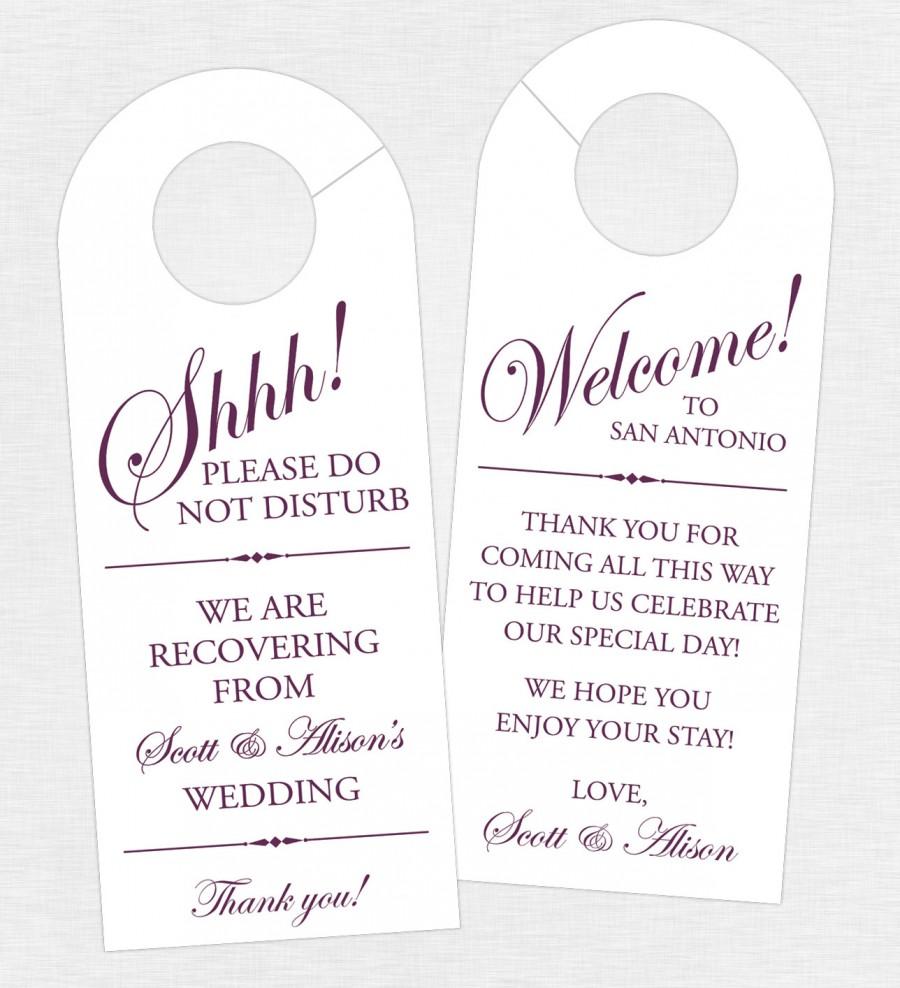 Свадьба - Set of 10 - Double-Sided Door Hanger for Wedding Hotel Welcome Bag - Do Not Disturb - Door Hanger and Welcome Tag - Destination Wedding