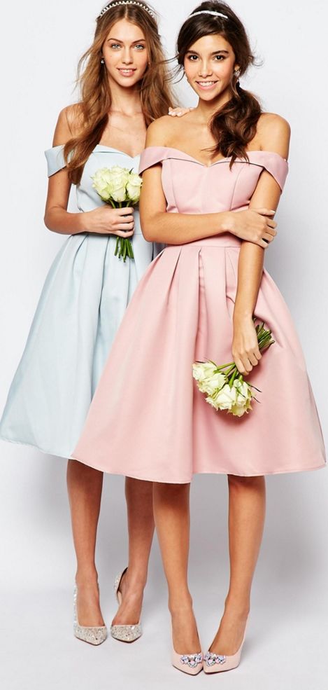 Hochzeit - Chi Chi London Midi Prom Dress With Full Skirt And Bardot Neck