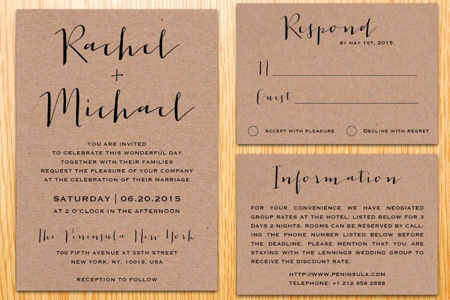 زفاف - Digital Printable Kraft Paper Wedding Invitation Suite Classic Simple Modern Minimalist Wedding Set Custom Made DIY Wedding Invite Set WI015