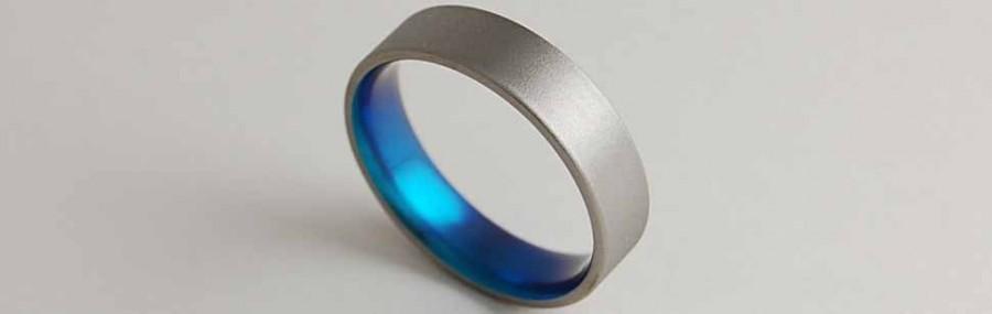 زفاف - Titanium Ring , Mens Wedding Band , Apollo Band in New Beginning Blue with Comfort Fit