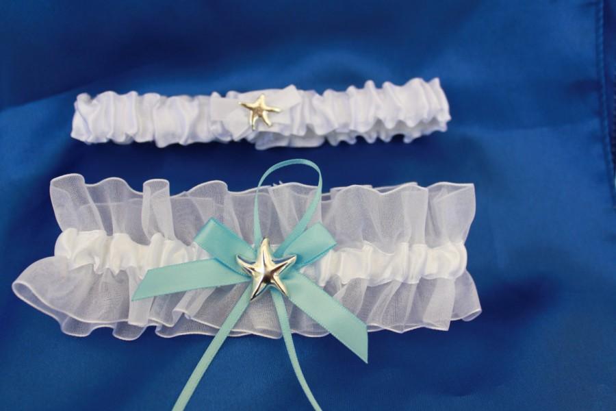 Wedding - Bridal Garter Starfish Garter Something Blue Starfish Garter Set