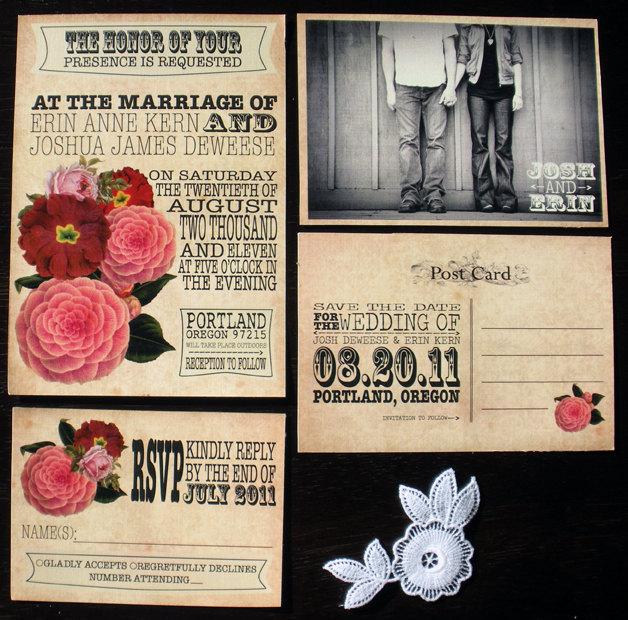Wedding - Printable Vintage Wedding Invitation Set (save the date, RSVP, & invite)