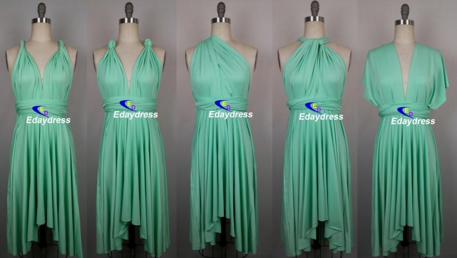 Hochzeit - Bridesmaid Dress Multiway Butterfly Hem Short Tea Knee Length Wedding Mint Green Bridesmaid Dress Convertible Infinity Wrap Dress