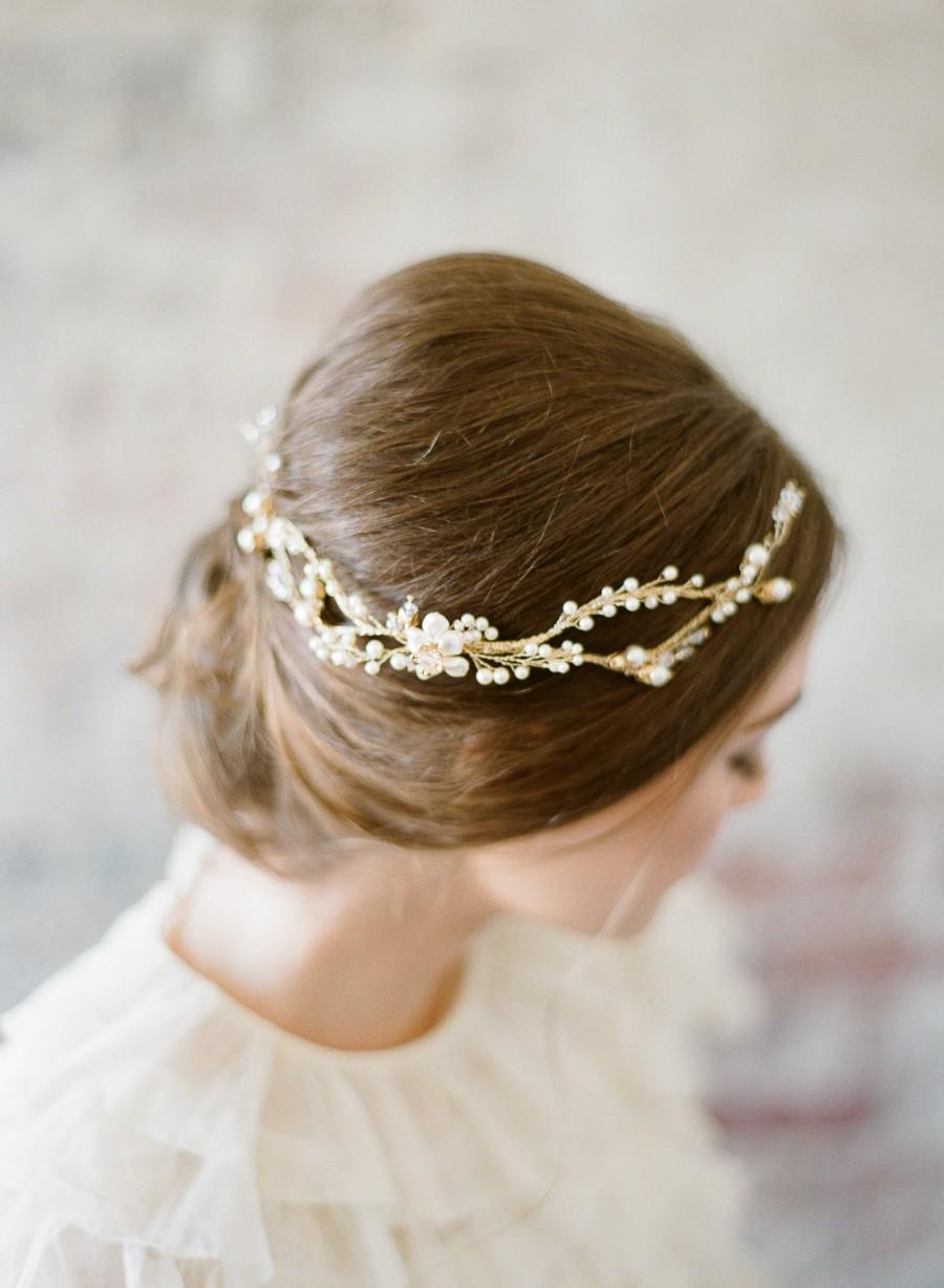 Hochzeit - TANNITH Wedding Hair Vine, Bridal hair vine, gold vine headpiece, pearl headpiece, twig and vine bridal headpiece, wedding hair accessory