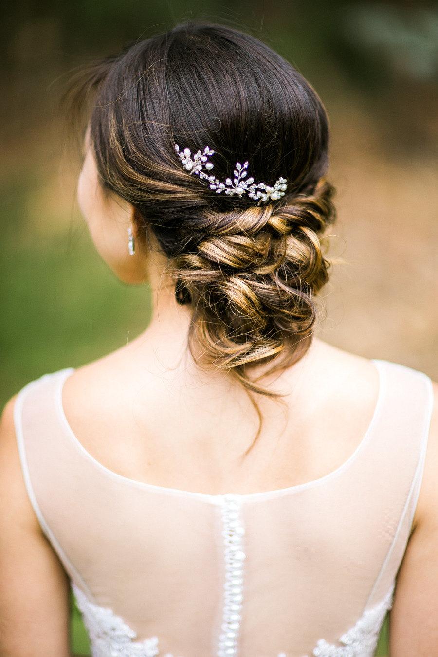 زفاف - Pearl Hair Pins with Rhinestone Vines, Bridal Hairpiece, Wedding Headpiece, Bridesmaid Gift, Bridal Hair Accessory, Ivory Hairpins