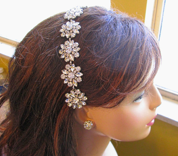 Hochzeit - Bridal Headpiece wedding Headband Crystal hair Piece silver hair band rhinestone head band