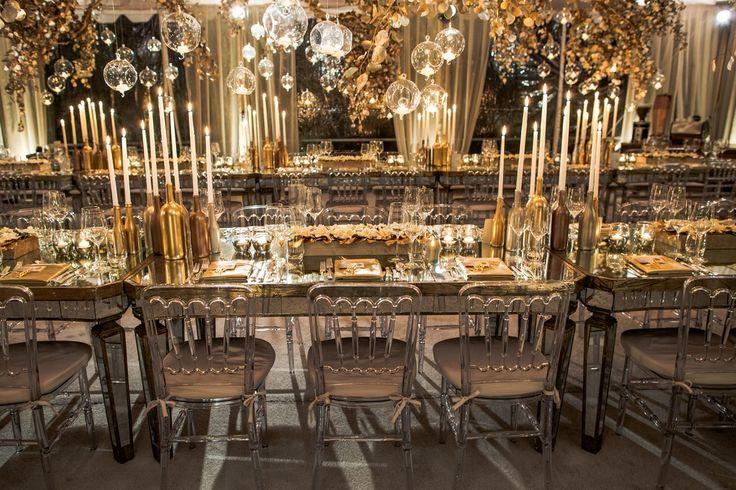 Mariage - Festive Gold Silver And Ivory Wedding Reception Design