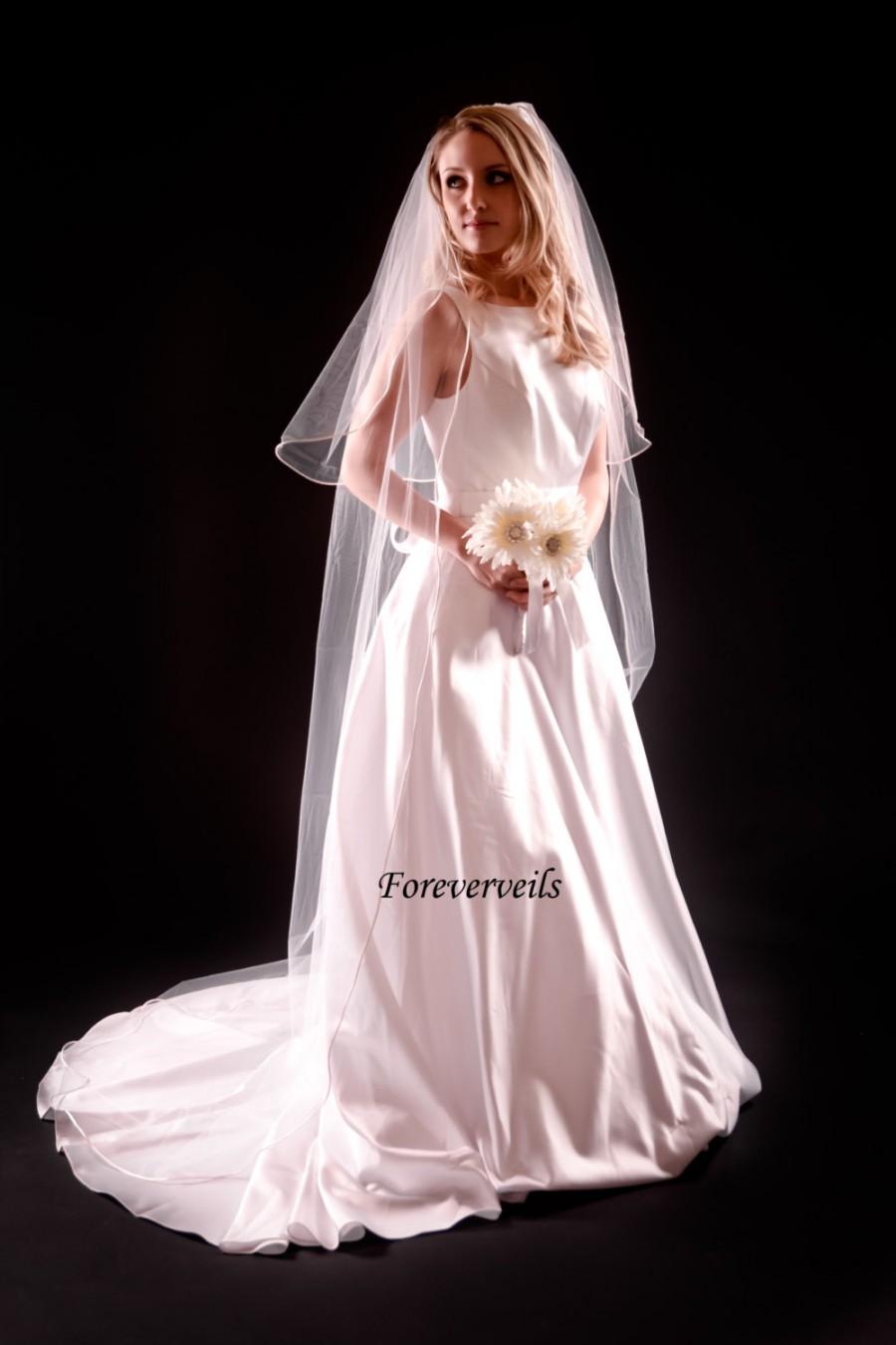 زفاف - Chapel Wedding Veil 2 Tier - 90 inch chapel bridal veil, medium fullness Diamond white, Ivory, champagne, white bridal veil custom veil