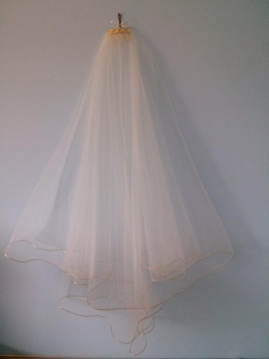 Hochzeit - Two tier gold trim wedding veil.  2 tier gold edge veil.  Gold veil