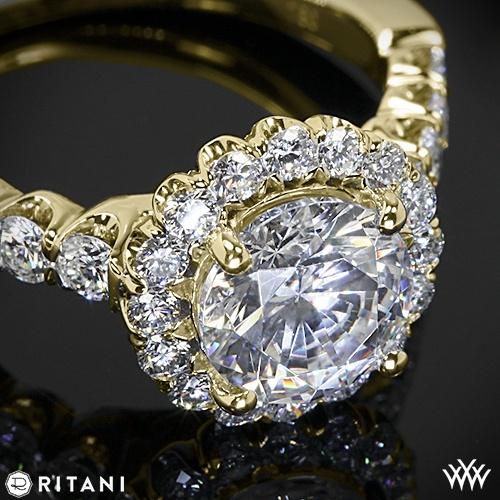 زفاف - 18k Yellow Gold Ritani 1RZ2720 Masterwork Halo Diamond Band Engagement Ring