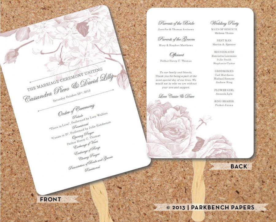 Mariage - Wedding Program - Bold Floral Fan, Rose - DIY Editable Word Template, Instant Download, Printable, Edit your text & Print at Home
