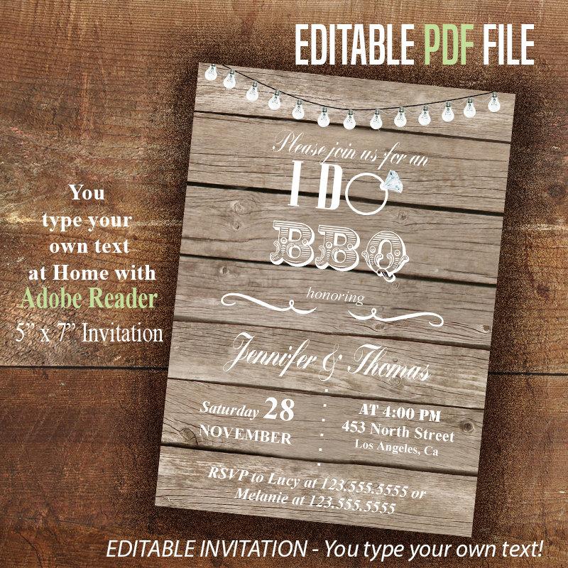 Mariage - I DO BBQ Invitation, Printable couples shower invite, Instant Download Editable PDF File, You type your own text with Adobe Reader A1016