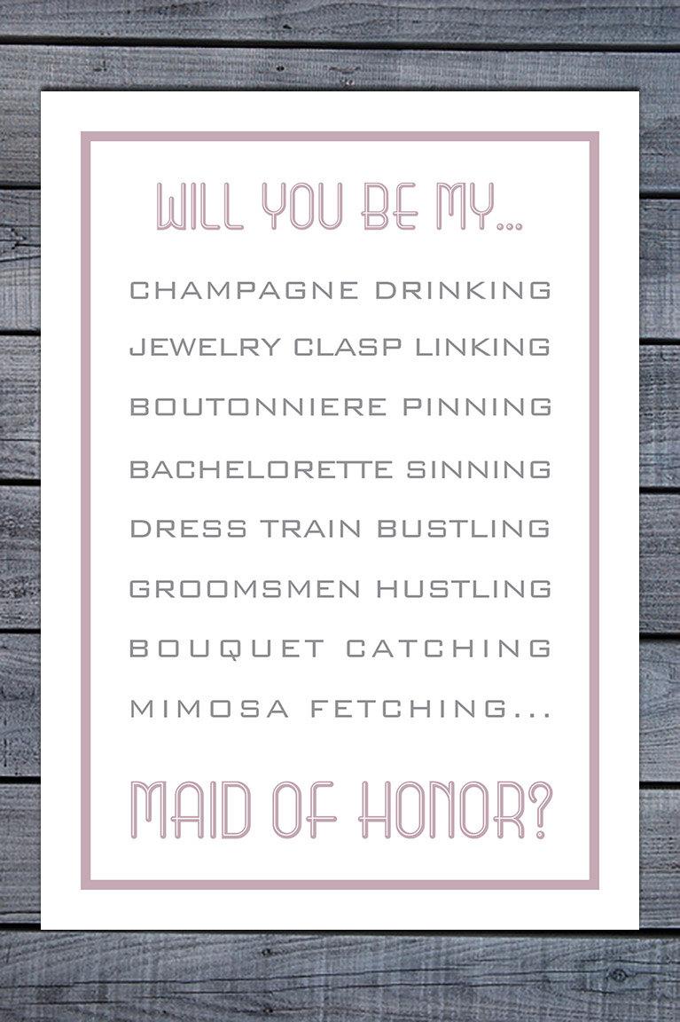 Mariage - Will You be My Maid of Honor Card - Will You Be My Maid of Honor Invitation - Will You Be My Bridesmaid Funny - Bridesmaid Poem