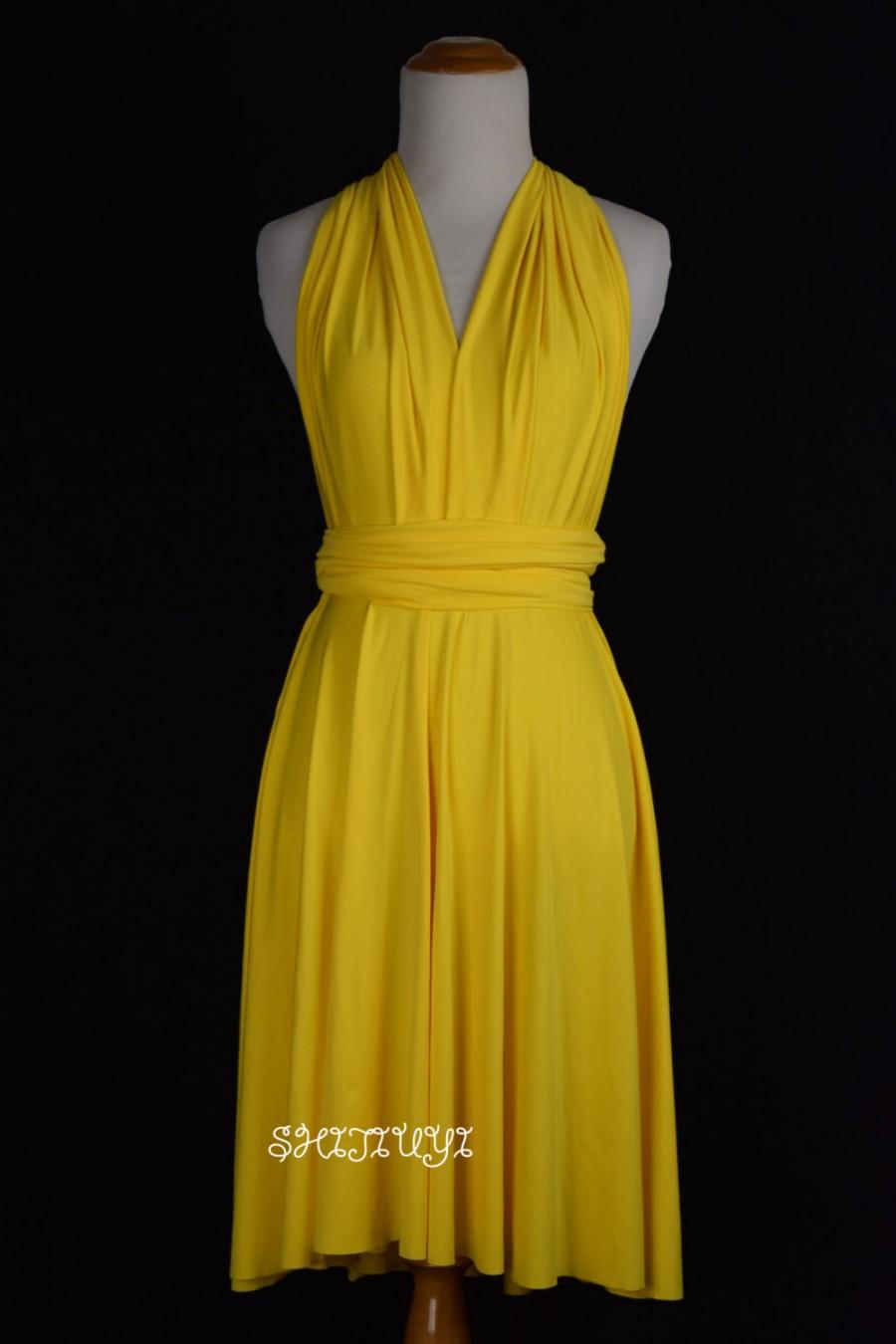 Hochzeit - Bridesmaid Dress Yellow Infinity Dress  Knee Length Wrap Convertible Dress S149