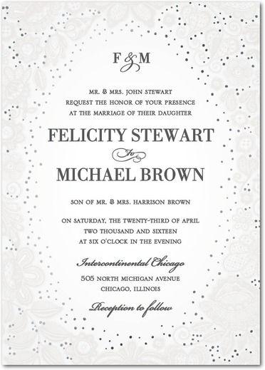 Mariage - Delicate Embroidery - Signature Foil Wedding Invitations In Light Gray Or Aloe 
