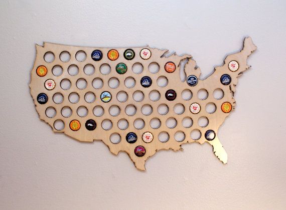 Mariage - USA Beer Cap Map - SALE - United States Glossy Birch Wood Bottle Cap Map - Made In USA - Great Gift Idea