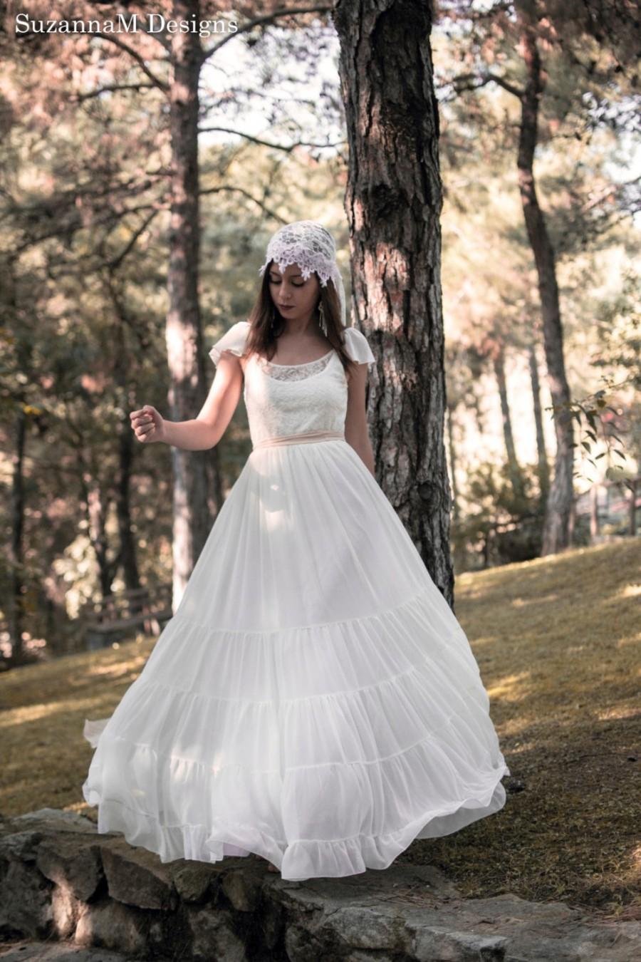 زفاف - Gypsy Wedding Dress, Long Bridal Gown, Boho Wedding Dress, Bohemian Gown, Ivory Wedding Dress, Unique Bridal Gown, Handmade SuzannaM Designs