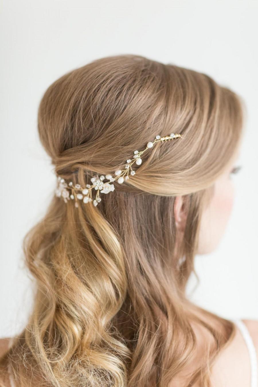 Hochzeit - Wedding Hair Vine , Bridal Head Piece, Bridal Pearl Hair Swag