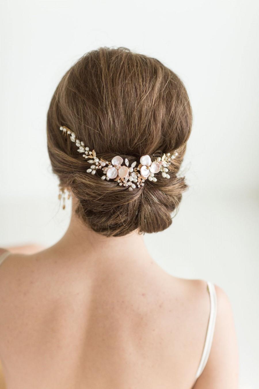 Свадьба - Wedding Hair Vine Set with Earrings , Bridal Headpiece Set, Bridal Pearl Hair Swag Set