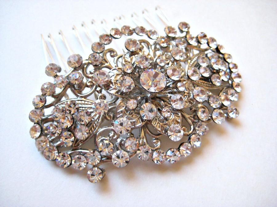 Wedding - Bridal luxury swarovski crystal jewel headpiece. Elegant medallion rhinestone wedding hair comb.GLAMOROUS VINTAGE.