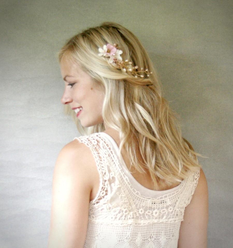 Wedding - Mini Bridal Floral Hair Vine. Ivory and Blush Bridal Hair Accessory. Boho Hair Piece. Mini Hair Wreath.
