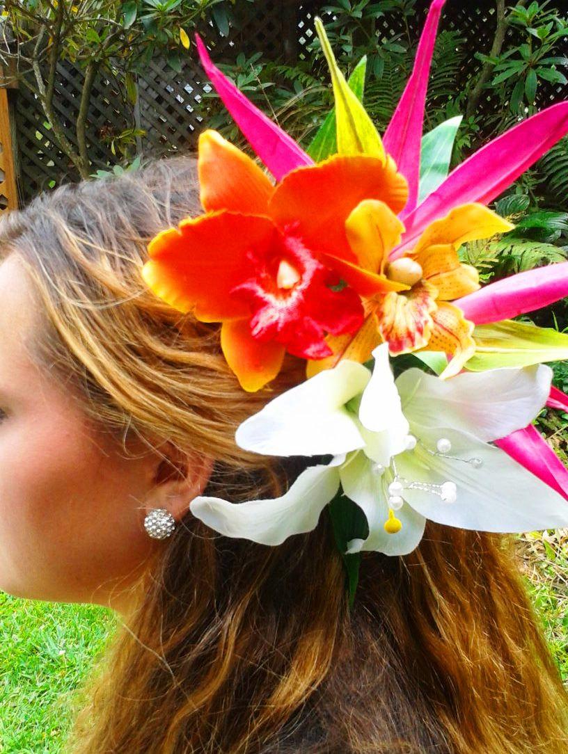 زفاف - WEDDING HEADPIECE, Tropical Hair flowers, Bridal flowers, Bird of Paradise, Beach Wedding, Custom Headpiece, Silk Flowers, Bridal Accessory