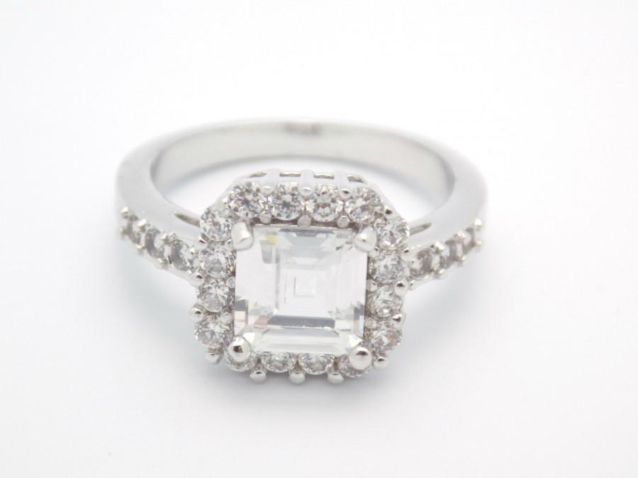 زفاف - Art Deco Engagement Ring Wedding Ring Vintage Inspired Asscher Cut Solitaire Ring With Accents size 5 6 7 8 9 10 - MC1079541AZ