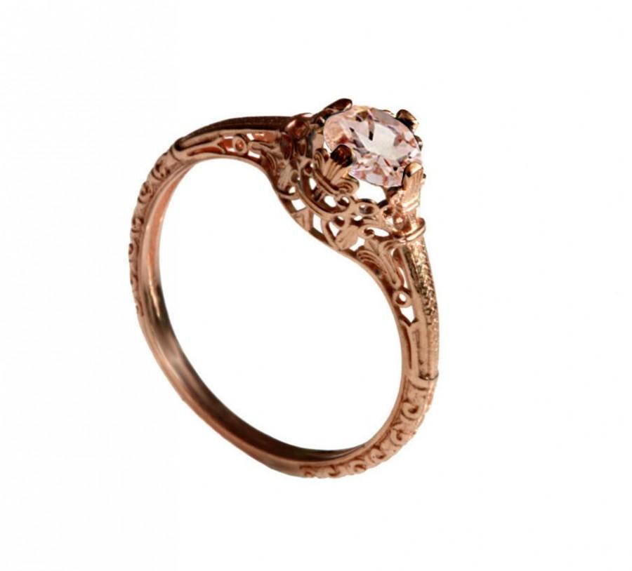 Hochzeit - Vintage Morganite Engagement ring, 14k rose gold morganite lace ring, Pink Peach Morganite Ring , alternative engagement ring, promise ring