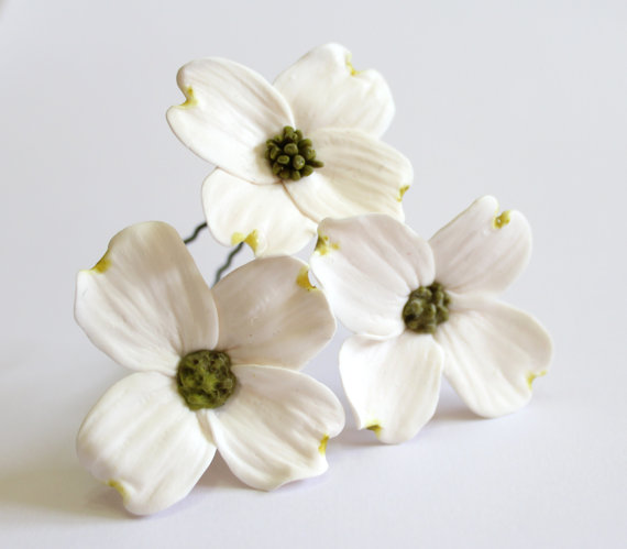 زفاف - White Dogwood Hair Pins, Bridal White Hair Flowers, Hair Pins, Flowers Set