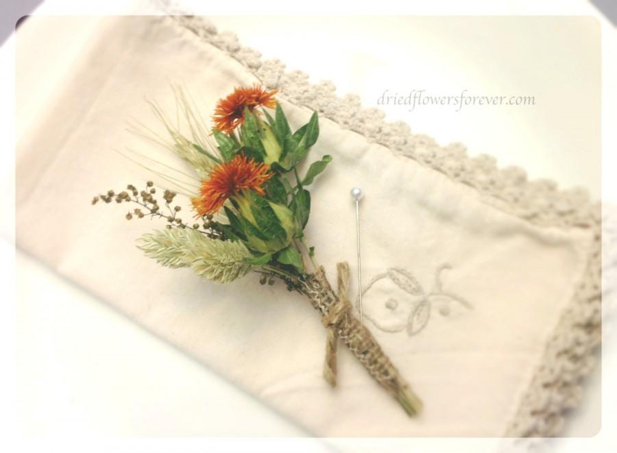 Свадьба - Prairie Sunset Collection - Groom Boutonniere - Groomsmen Button Hole -Burnt orange, cream, golden yellow - Rustic Fall Wedding