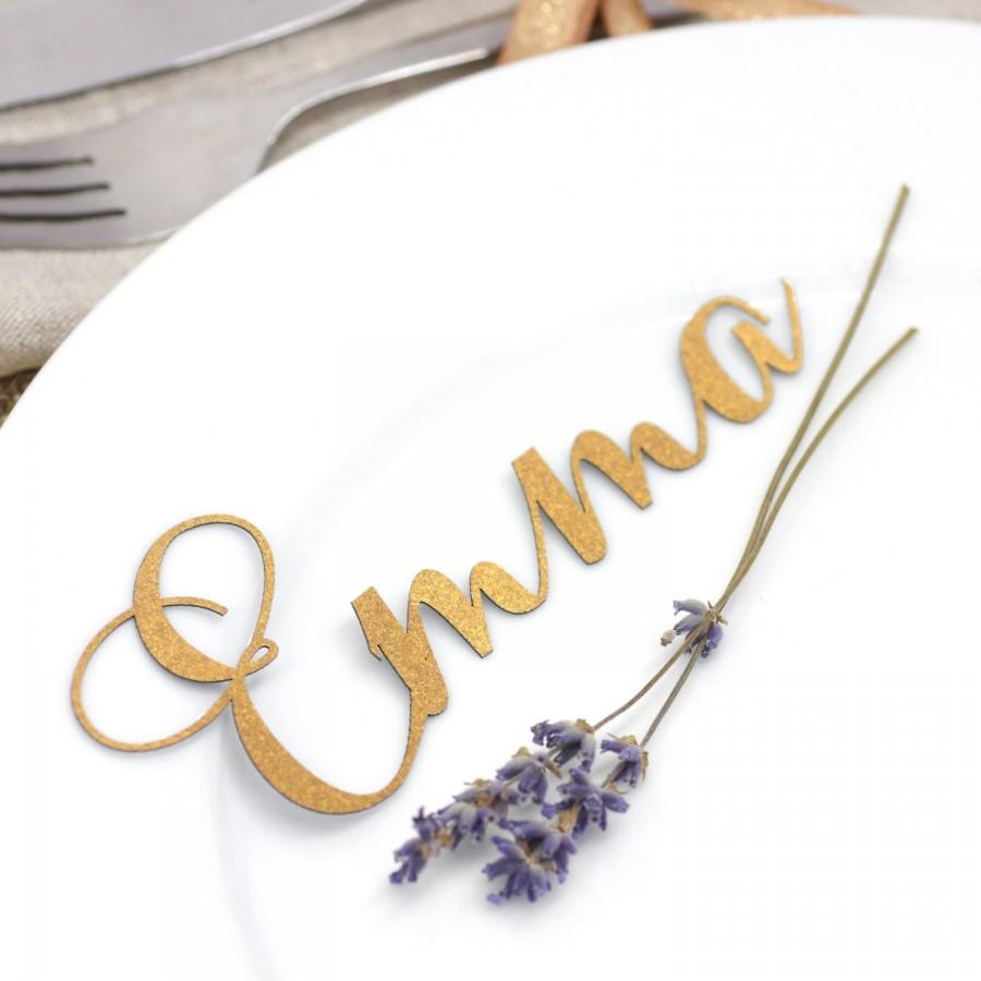 Mariage - Laser Cut Place names, Gold Lasercut calligraphy place settings, Customized place names - Set of 10, Ten PlaceNames