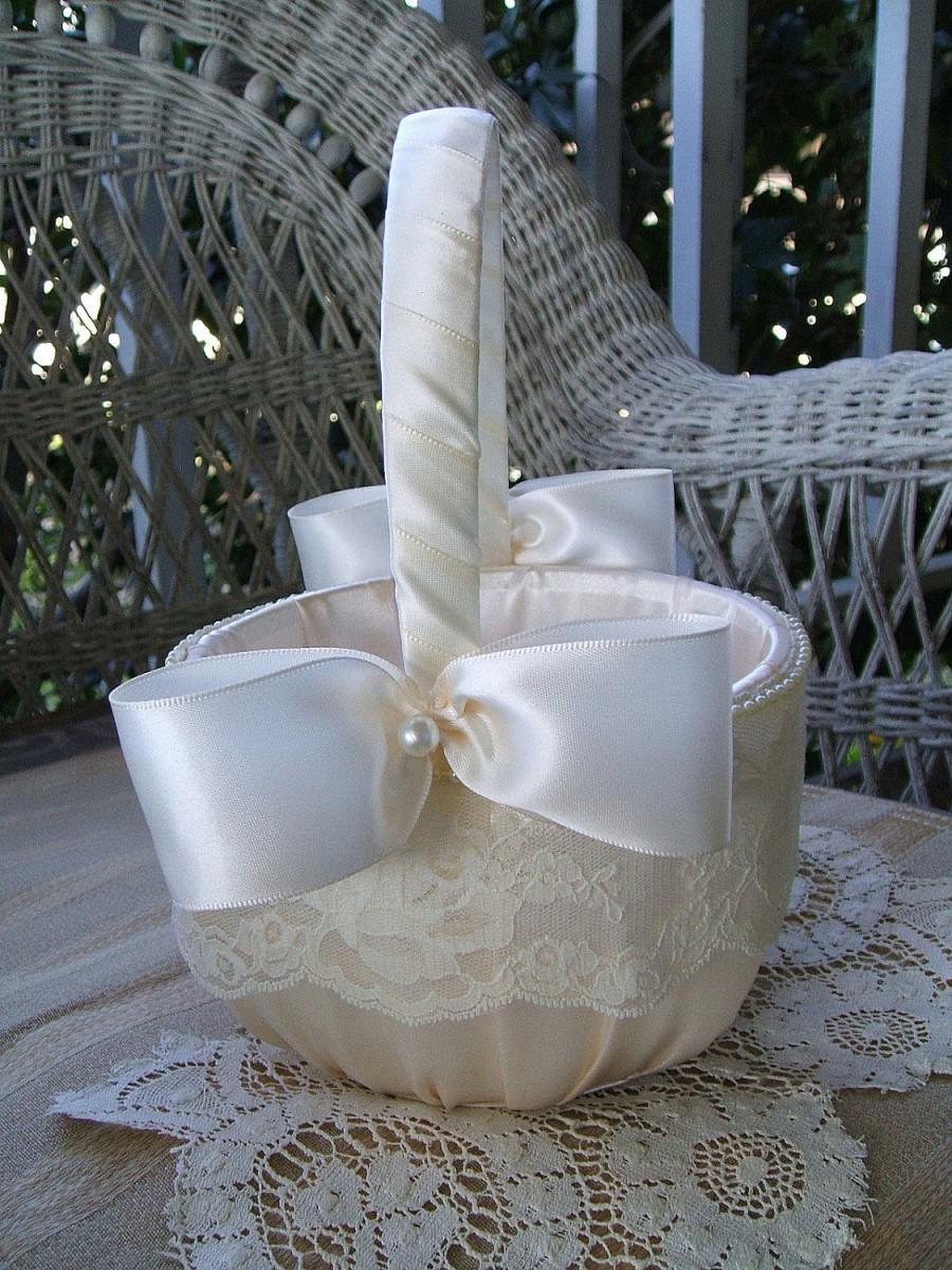 Hochzeit - Wedding Flower Girl Basket  in Ivory Handmade VALERIE Flowergirl  in White or Ivory
