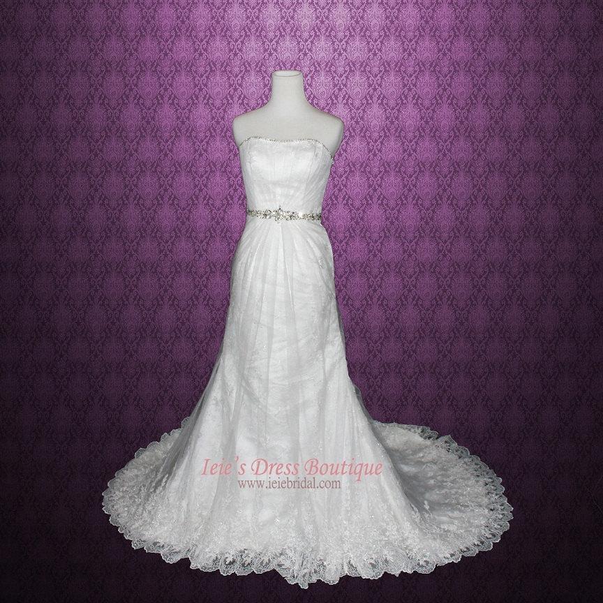 Hochzeit - Strapless A-line Lace Illusion Wedding Gown