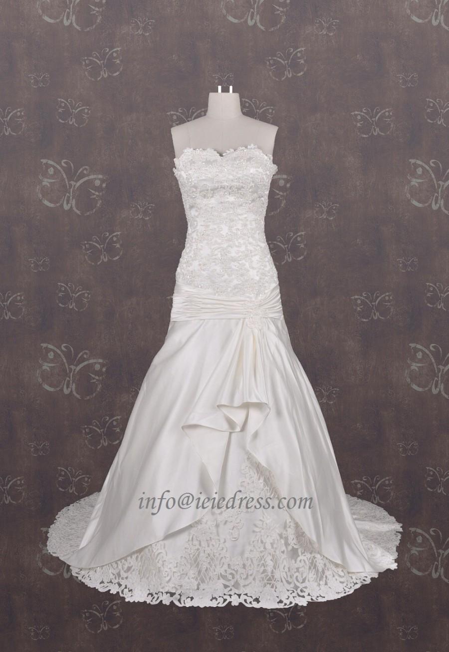 Hochzeit - ASM3297 Inspired Strapless Dropped Waist Exquisit Eyelet Lace Applique Wedding Gown with Dropped Waist H2001