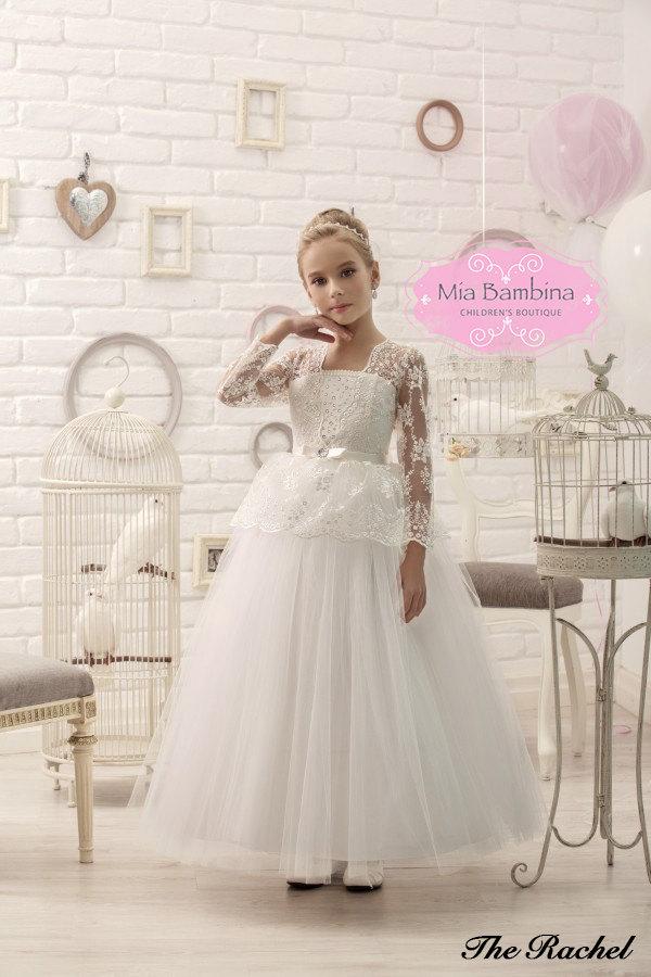 Свадьба - Lace Flower Girl Dress Long sleeve First Communion Dress 