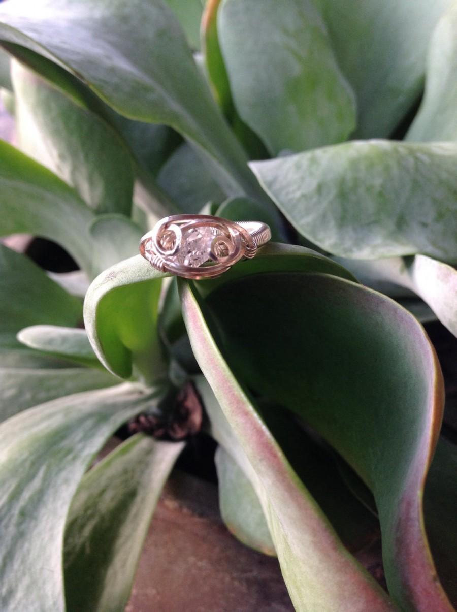 زفاف - Diamond ring crystal herkimer diamond sterling silver ring wire wrap ring engagement ring handcrafted custom jewelry
