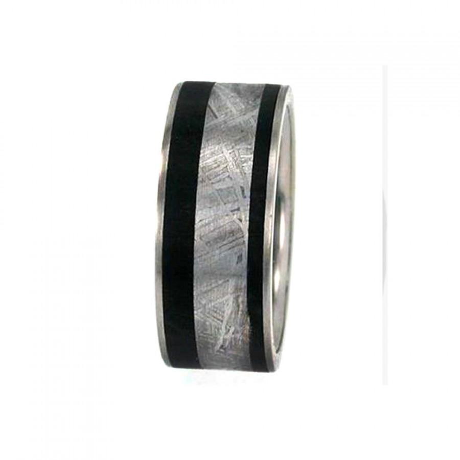 Mariage - Meteorite & Wood Band, African Blackwood Titanium Ring, Ring Armor Included