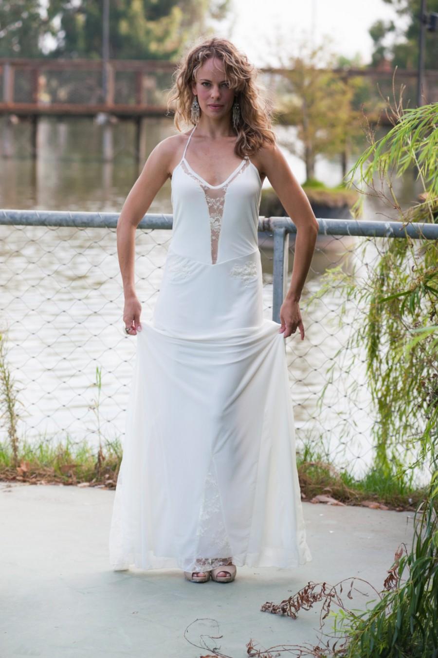 Wedding - Bridesmaid glamours chiffon maxi dress with an open lace back.