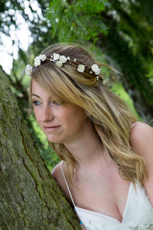 Wedding - Rose Flower Crown, bridal flower crown, wedding hair accessories, bridal head piece, woodland wedding, flower hair crown, boho crown - ROSE