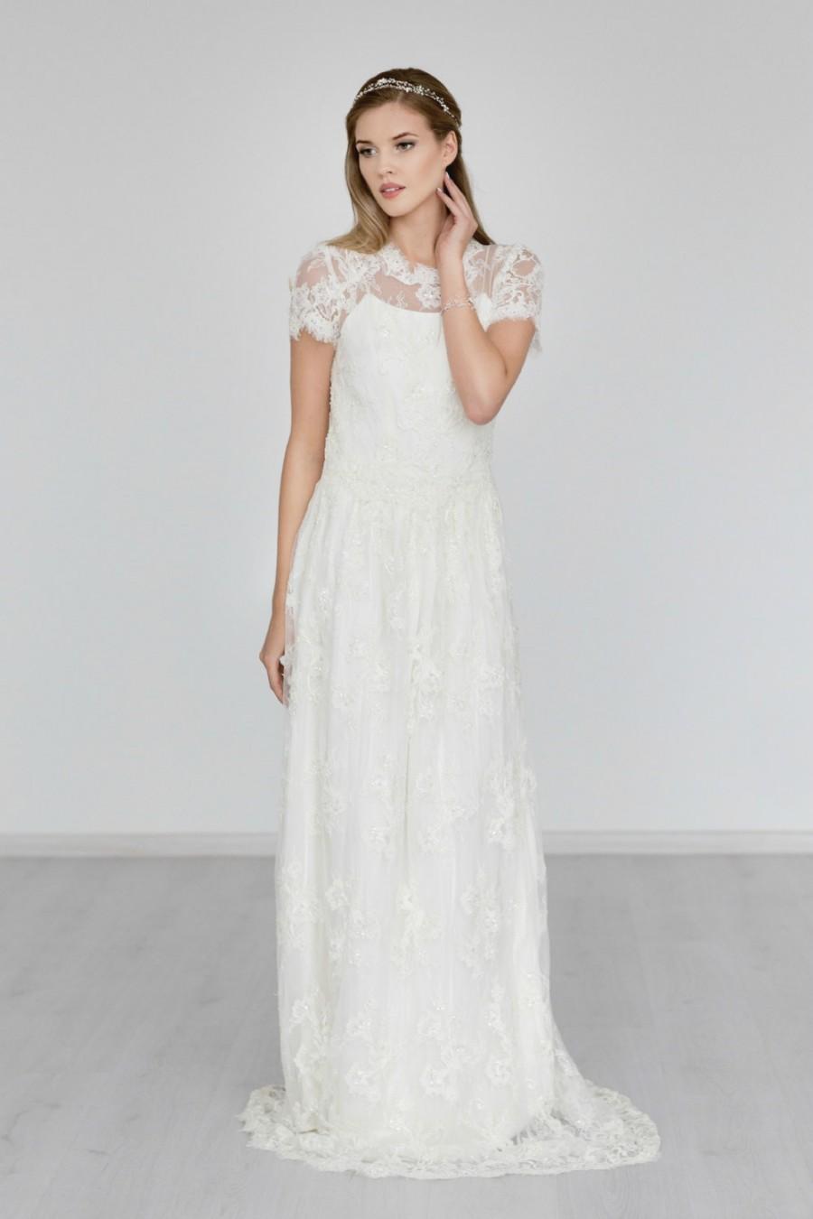 زفاف - Wedding Dress,  Two Piece Wedding Dress ,Bridal Lace Dress , Bridal Lace Gown , Silk Bridal Boho Vintage Dress -EVA