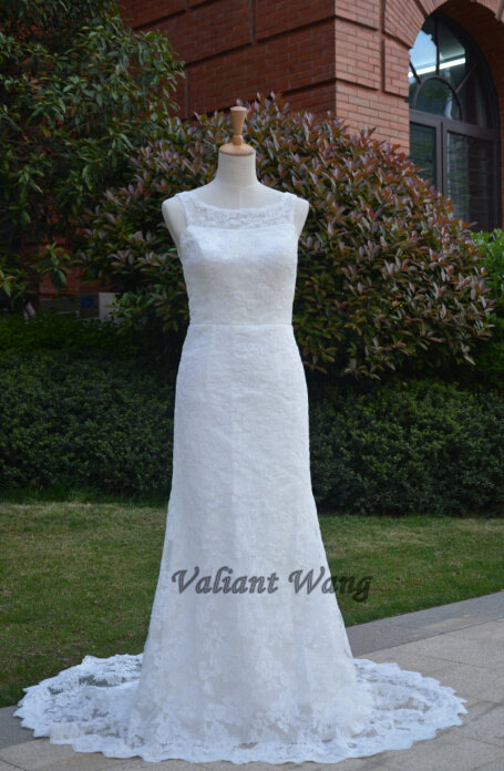 Wedding - Vintage Ivory Lace Scoop Neckline V Back Mermaid Wedding Dress Bridal Gown With Train