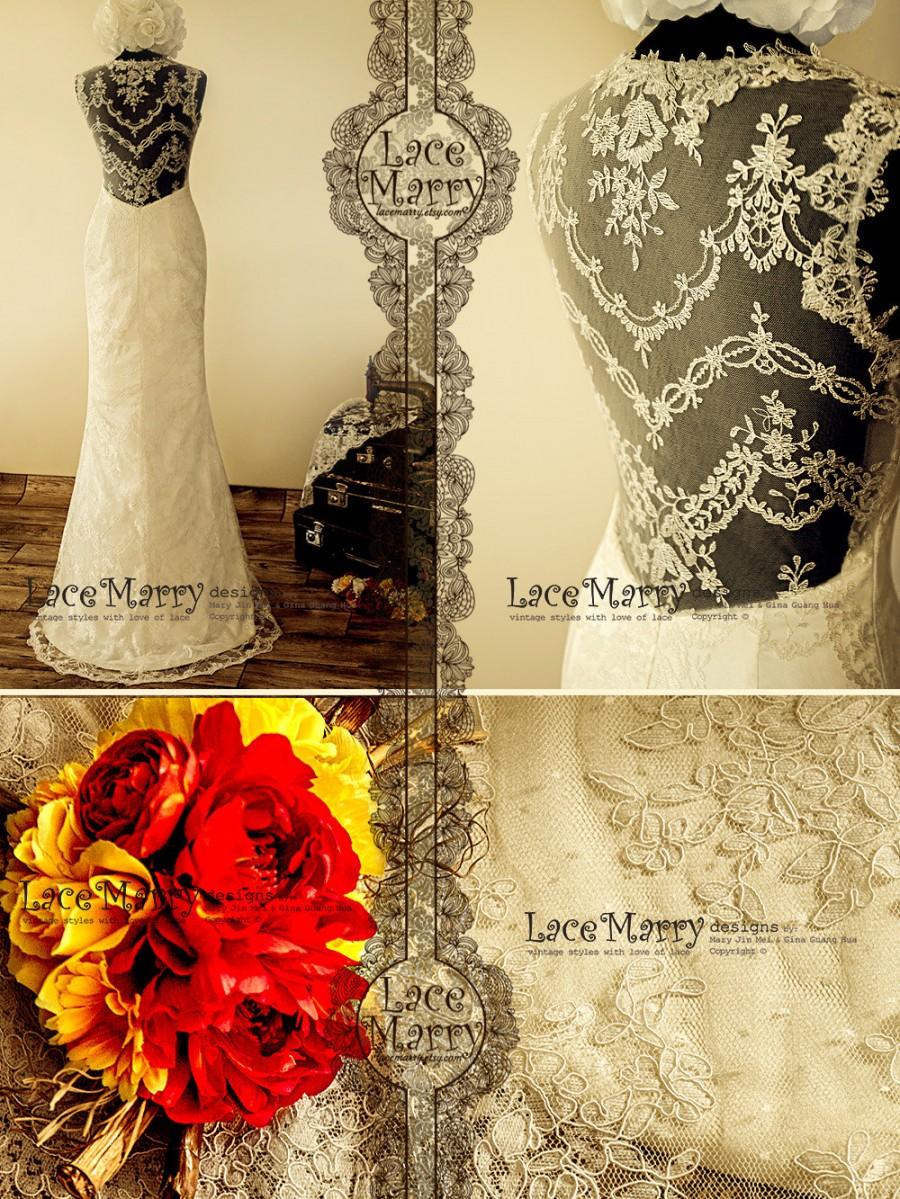 زفاف - Delicious Refined Pattern Lace Deep Sheer Back Wedding Dress with Sweep Train Featuring Sweetheart Neckline and Flower Applique Edged Straps